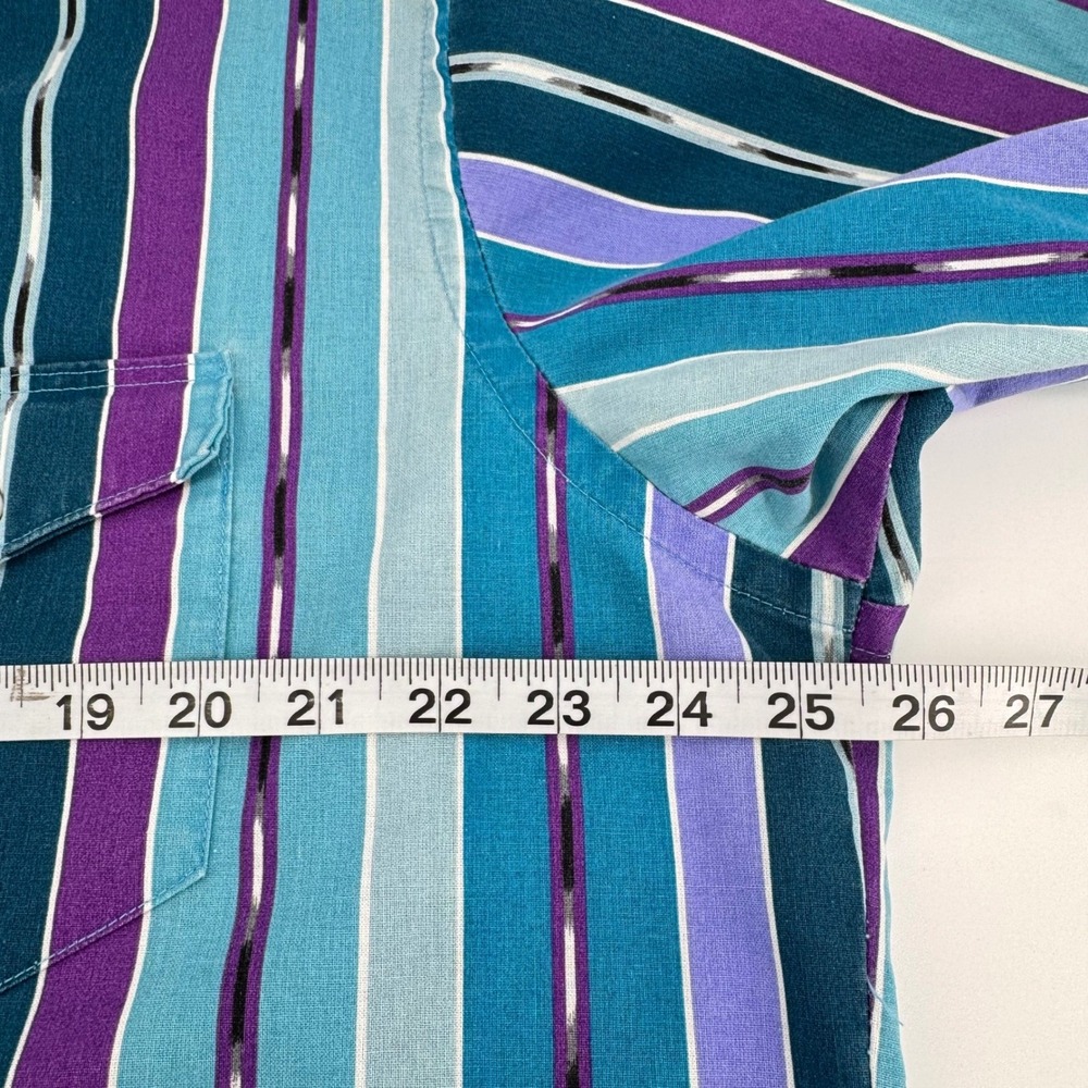 Wrangler Western Brushpopper Shirt Mens 17.5 Teal Purple Striped Cowboy Cut - Picture 8 of 10